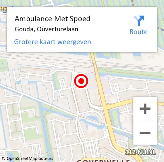 Locatie op kaart van de 112 melding: Ambulance Met Spoed Naar Gouda, Ouverturelaan op 13 juni 2023 13:53