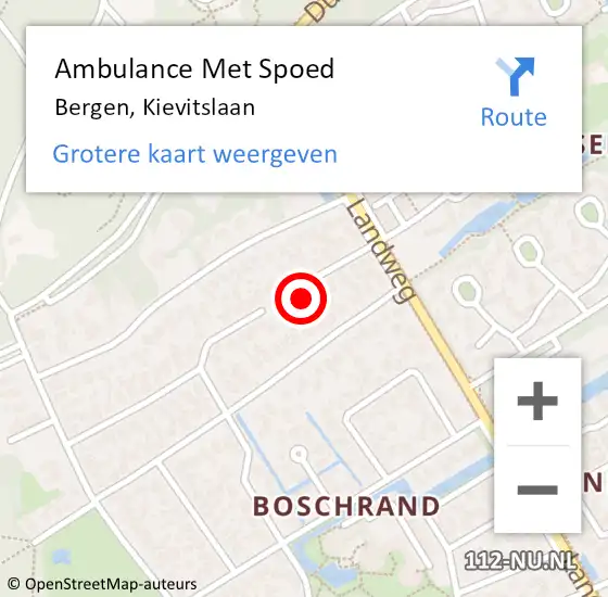 Locatie op kaart van de 112 melding: Ambulance Met Spoed Naar Bergen, Kievitslaan op 13 juni 2023 13:55