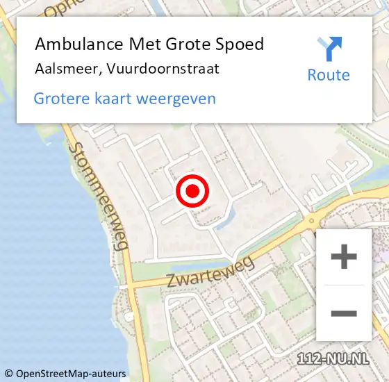 Locatie op kaart van de 112 melding: Ambulance Met Grote Spoed Naar Aalsmeer, Vuurdoornstraat op 13 juni 2023 14:11