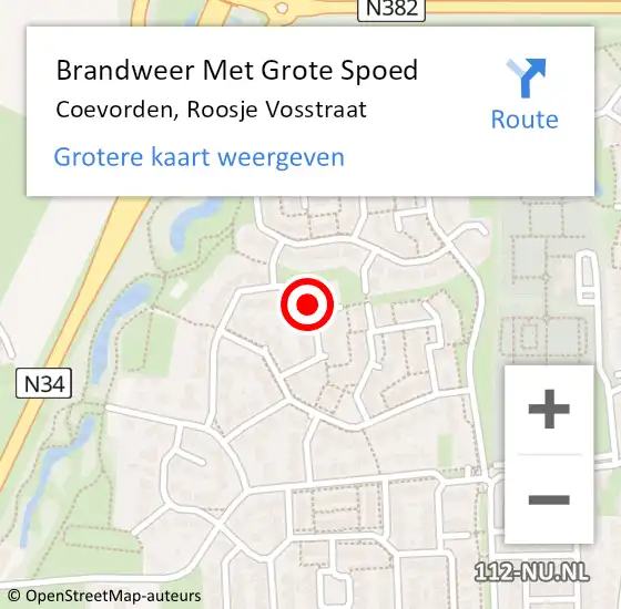 Locatie op kaart van de 112 melding: Brandweer Met Grote Spoed Naar Coevorden, Roosje Vosstraat op 13 juni 2023 14:35