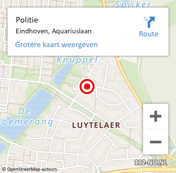 Locatie op kaart van de 112 melding: Politie Eindhoven, Aquariuslaan op 13 juni 2023 14:55