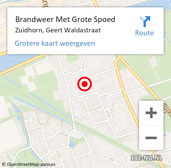 Locatie op kaart van de 112 melding: Brandweer Met Grote Spoed Naar Zuidhorn, Geert Waldastraat op 13 juni 2023 15:08