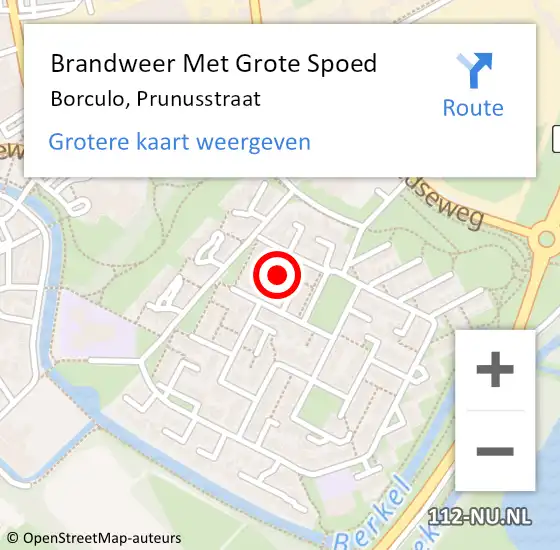 Locatie op kaart van de 112 melding: Brandweer Met Grote Spoed Naar Borculo, Prunusstraat op 13 juni 2023 15:11