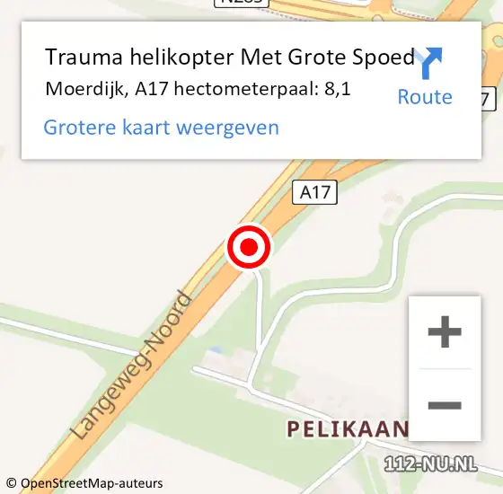 Locatie op kaart van de 112 melding: Trauma helikopter Met Grote Spoed Naar Moerdijk, A17 hectometerpaal: 8,1 op 13 juni 2023 15:19