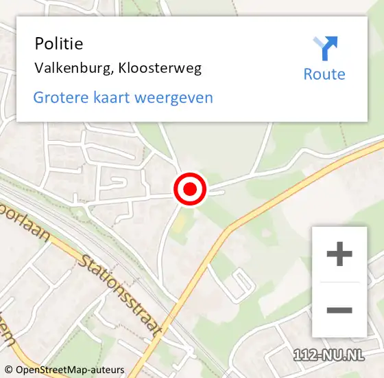 Locatie op kaart van de 112 melding: Politie Valkenburg, Kloosterweg op 13 juni 2023 15:29