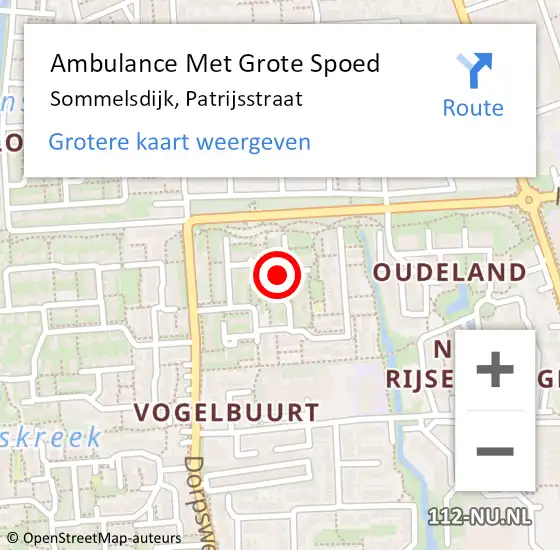 Locatie op kaart van de 112 melding: Ambulance Met Grote Spoed Naar Sommelsdijk, Patrijsstraat op 13 juni 2023 15:48