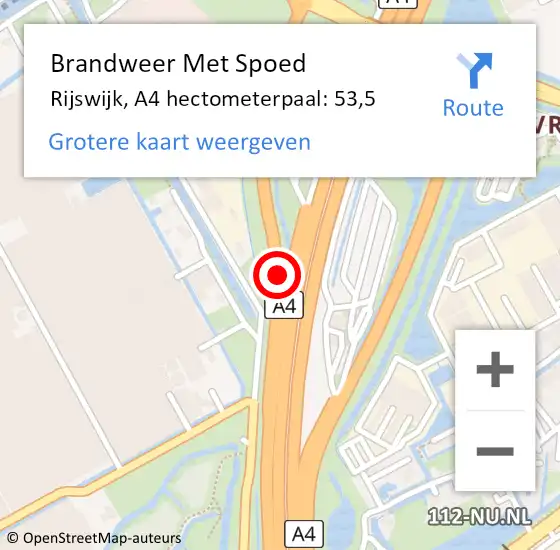 Locatie op kaart van de 112 melding: Brandweer Met Spoed Naar Midden-Delfland, A4 hectometerpaal: 53,5 op 13 juni 2023 15:56