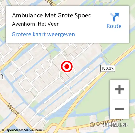 Locatie op kaart van de 112 melding: Ambulance Met Grote Spoed Naar Avenhorn, Het Veer op 13 juni 2023 16:03