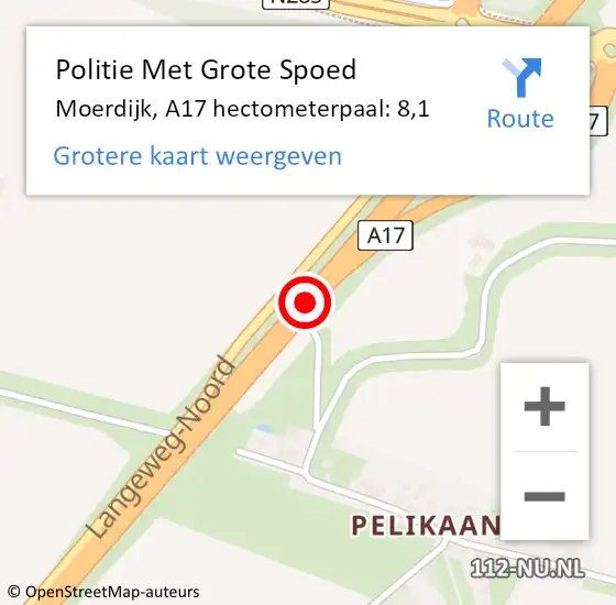 Locatie op kaart van de 112 melding: Politie Met Grote Spoed Naar Moerdijk, A17 hectometerpaal: 8,1 op 13 juni 2023 16:07