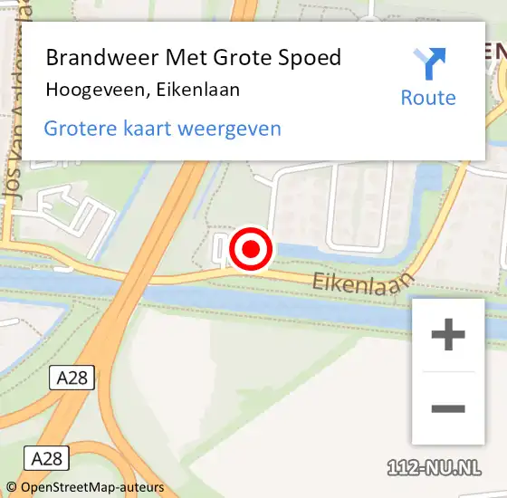 Locatie op kaart van de 112 melding: Brandweer Met Grote Spoed Naar Hoogeveen, Eikenlaan op 28 augustus 2014 20:08