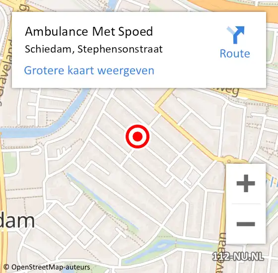 Locatie op kaart van de 112 melding: Ambulance Met Spoed Naar Schiedam, Stephensonstraat op 13 juni 2023 16:21