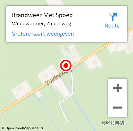 Locatie op kaart van de 112 melding: Brandweer Met Spoed Naar Wijdewormer, Zuiderweg op 13 juni 2023 16:27
