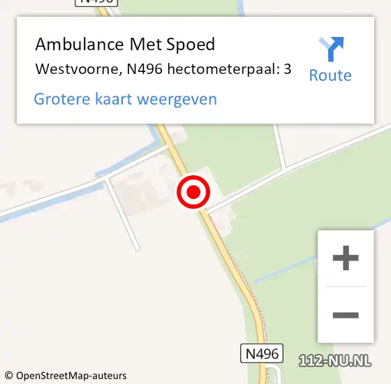 Locatie op kaart van de 112 melding: Ambulance Met Spoed Naar Westvoorne, N496 hectometerpaal: 3 op 13 juni 2023 16:35