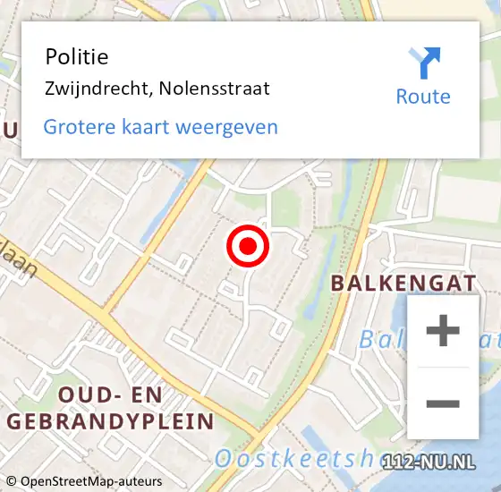 Locatie op kaart van de 112 melding: Politie Zwijndrecht, Nolensstraat op 13 juni 2023 16:37