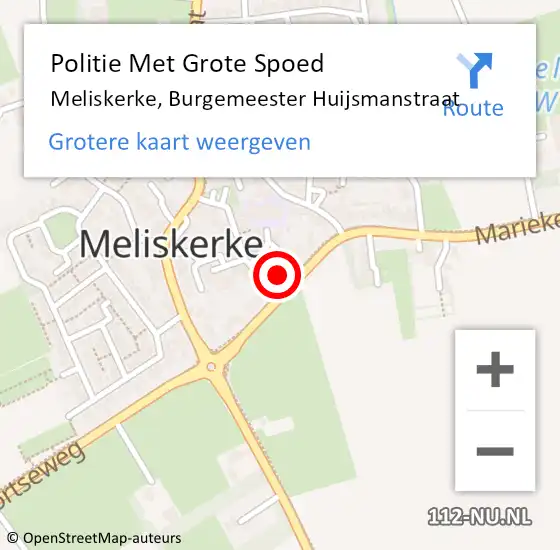 Locatie op kaart van de 112 melding: Politie Met Grote Spoed Naar Meliskerke, Burgemeester Huijsmanstraat op 13 juni 2023 16:57