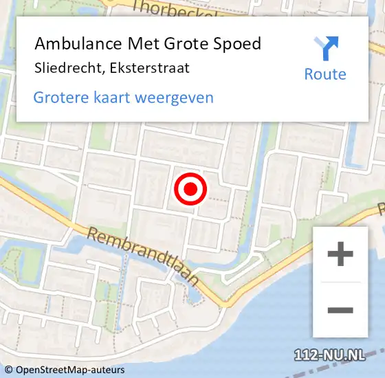 Locatie op kaart van de 112 melding: Ambulance Met Grote Spoed Naar Sliedrecht, Eksterstraat op 13 juni 2023 16:57