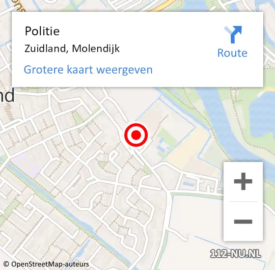 Locatie op kaart van de 112 melding: Politie Zuidland, Molendijk op 13 juni 2023 16:59