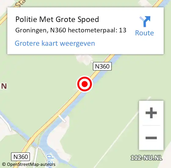 Locatie op kaart van de 112 melding: Politie Met Grote Spoed Naar Groningen, N360 hectometerpaal: 13 op 13 juni 2023 17:27