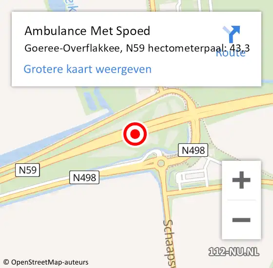 Locatie op kaart van de 112 melding: Ambulance Met Spoed Naar Goeree-Overflakkee, N59 hectometerpaal: 43,3 op 13 juni 2023 17:53