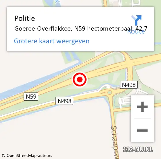 Locatie op kaart van de 112 melding: Politie Goeree-Overflakkee, N59 hectometerpaal: 42,7 op 13 juni 2023 17:55