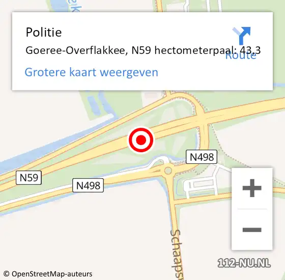 Locatie op kaart van de 112 melding: Politie Goeree-Overflakkee, N59 hectometerpaal: 43,3 op 13 juni 2023 17:56