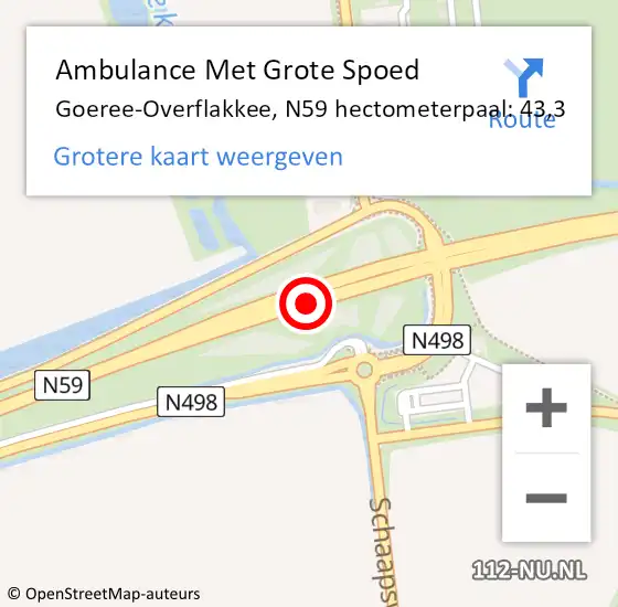 Locatie op kaart van de 112 melding: Ambulance Met Grote Spoed Naar Goeree-Overflakkee, N59 hectometerpaal: 43,3 op 13 juni 2023 17:59