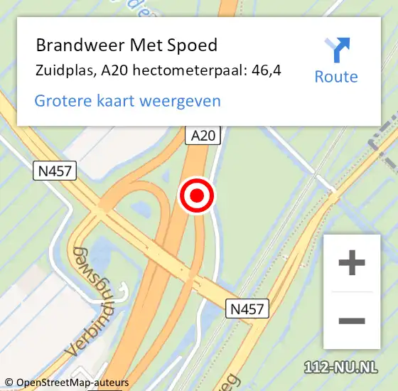 Locatie op kaart van de 112 melding: Brandweer Met Spoed Naar Zuidplas, A20 hectometerpaal: 46,4 op 13 juni 2023 18:15