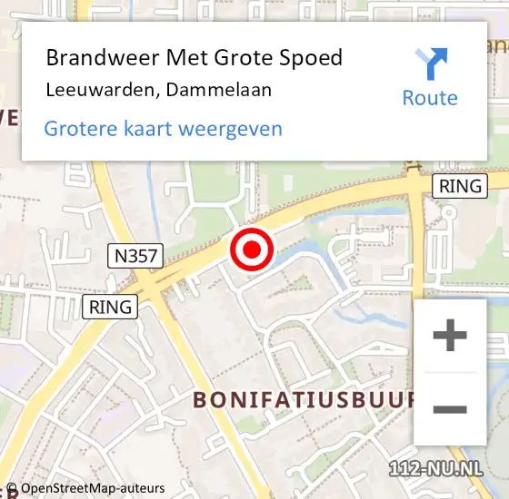 Locatie op kaart van de 112 melding: Brandweer Met Grote Spoed Naar Leeuwarden, Dammelaan op 13 juni 2023 18:28