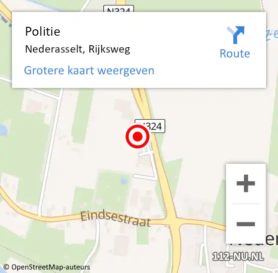 Locatie op kaart van de 112 melding: Politie Nederasselt, Rijksweg op 13 juni 2023 18:38