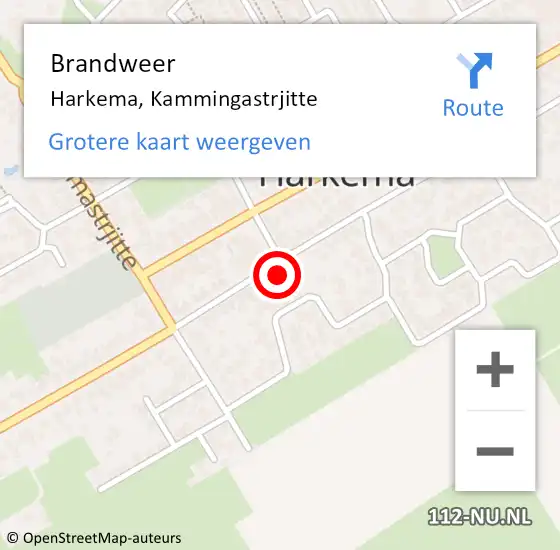 Locatie op kaart van de 112 melding: Brandweer Harkema, Kammingastrjitte op 13 juni 2023 18:41