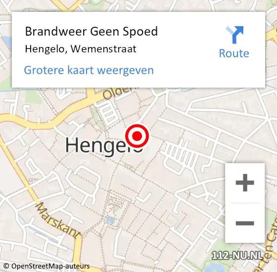Locatie op kaart van de 112 melding: Brandweer Geen Spoed Naar Hengelo, Wemenstraat op 13 juni 2023 19:47