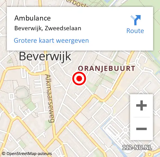 Locatie op kaart van de 112 melding: Ambulance Beverwijk, Zweedselaan op 13 juni 2023 20:23