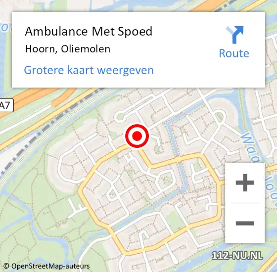 Locatie op kaart van de 112 melding: Ambulance Met Spoed Naar Hoorn, Oliemolen op 13 juni 2023 20:33