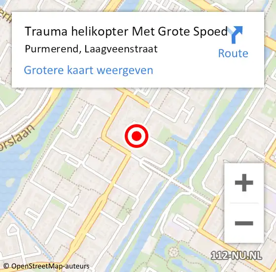 Locatie op kaart van de 112 melding: Trauma helikopter Met Grote Spoed Naar Purmerend, Laagveenstraat op 13 juni 2023 20:34