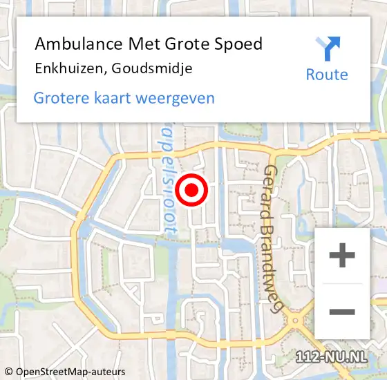 Locatie op kaart van de 112 melding: Ambulance Met Grote Spoed Naar Enkhuizen, Goudsmidje op 13 juni 2023 20:55