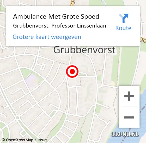 Locatie op kaart van de 112 melding: Ambulance Met Grote Spoed Naar Grubbenvorst, Professor Linssenlaan op 28 augustus 2014 20:41