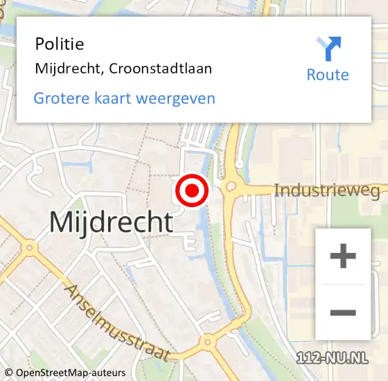 Locatie op kaart van de 112 melding: Politie Mijdrecht, Croonstadtlaan op 13 juni 2023 21:12