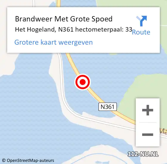 Locatie op kaart van de 112 melding: Brandweer Met Grote Spoed Naar Het Hogeland, N361 hectometerpaal: 33 op 13 juni 2023 21:54