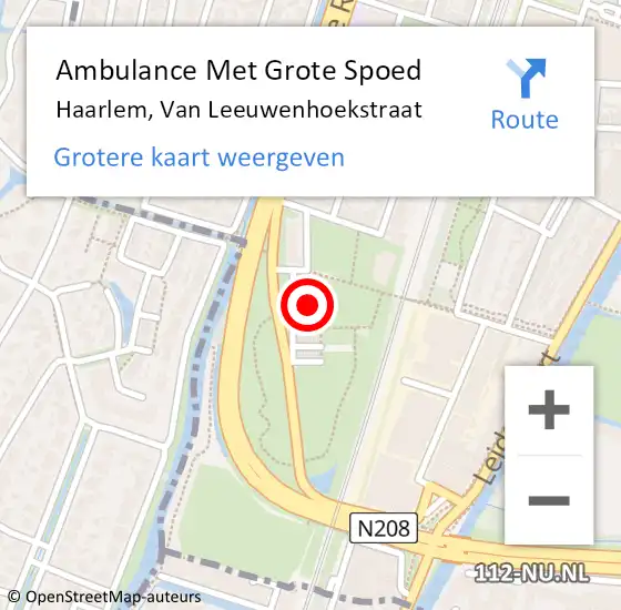 Locatie op kaart van de 112 melding: Ambulance Met Grote Spoed Naar Haarlem, Van Leeuwenhoekstraat op 13 juni 2023 21:56