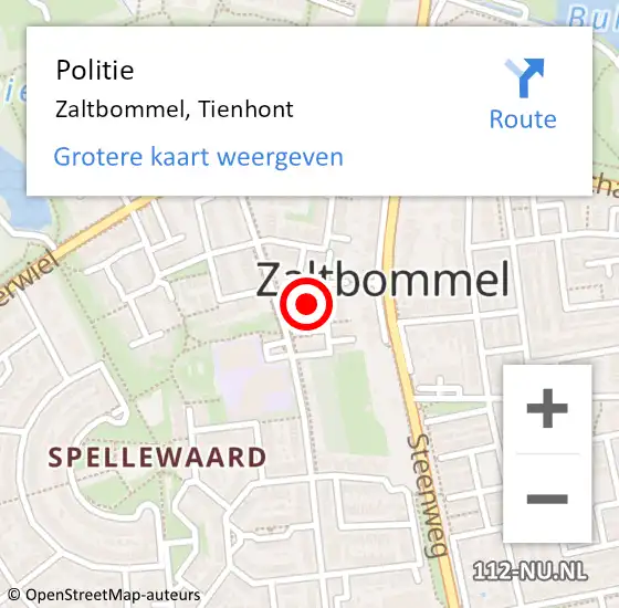 Locatie op kaart van de 112 melding: Politie Zaltbommel, Tienhont op 13 juni 2023 22:22