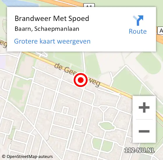 Locatie op kaart van de 112 melding: Brandweer Met Spoed Naar Baarn, Schaepmanlaan op 13 juni 2023 22:28