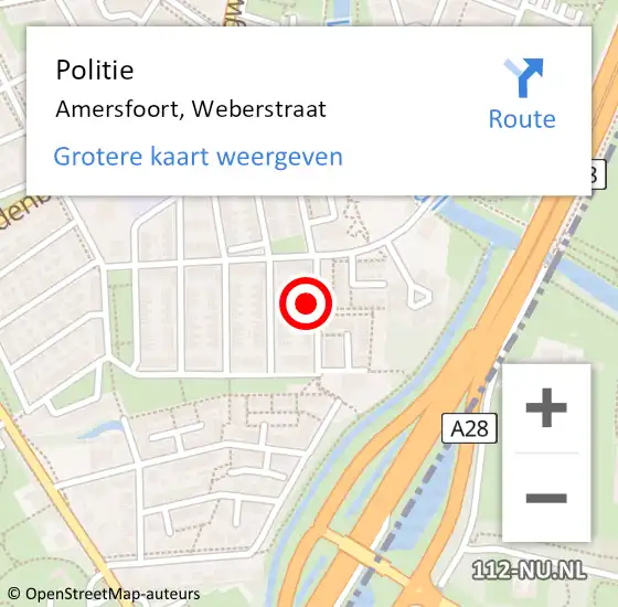 Locatie op kaart van de 112 melding: Politie Amersfoort, Weberstraat op 14 juni 2023 00:00