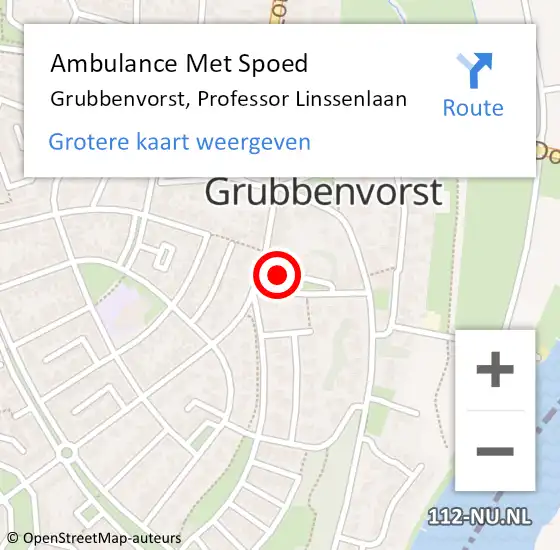 Locatie op kaart van de 112 melding: Ambulance Met Spoed Naar Grubbenvorst, Professor Linssenlaan op 28 augustus 2014 21:03