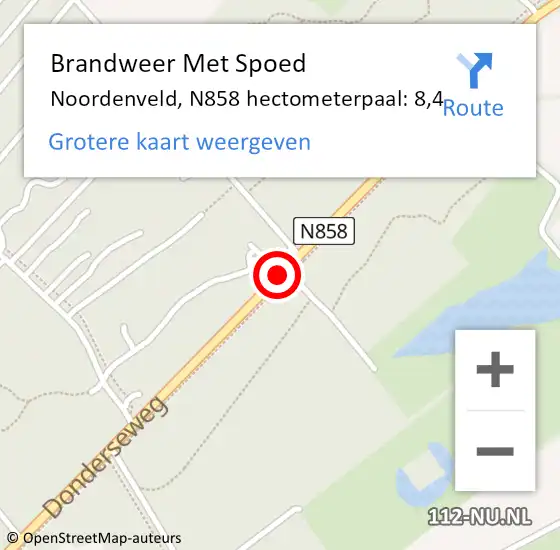 Locatie op kaart van de 112 melding: Brandweer Met Spoed Naar Noordenveld, N858 hectometerpaal: 8,4 op 14 juni 2023 00:44