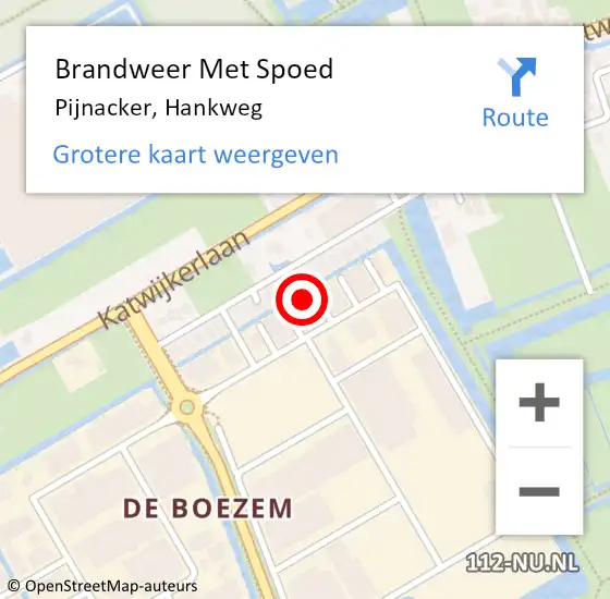 Locatie op kaart van de 112 melding: Brandweer Met Spoed Naar Pijnacker, Hankweg op 14 juni 2023 01:11