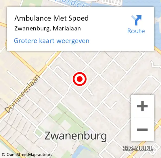 Locatie op kaart van de 112 melding: Ambulance Met Spoed Naar Zwanenburg, Marialaan op 14 juni 2023 02:25