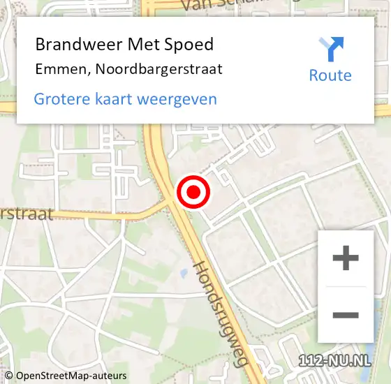 Locatie op kaart van de 112 melding: Brandweer Met Spoed Naar Emmen, Noordbargerstraat op 14 juni 2023 03:45