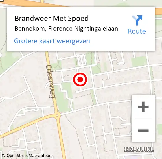 Locatie op kaart van de 112 melding: Brandweer Met Spoed Naar Bennekom, Florence Nightingalelaan op 14 juni 2023 05:47