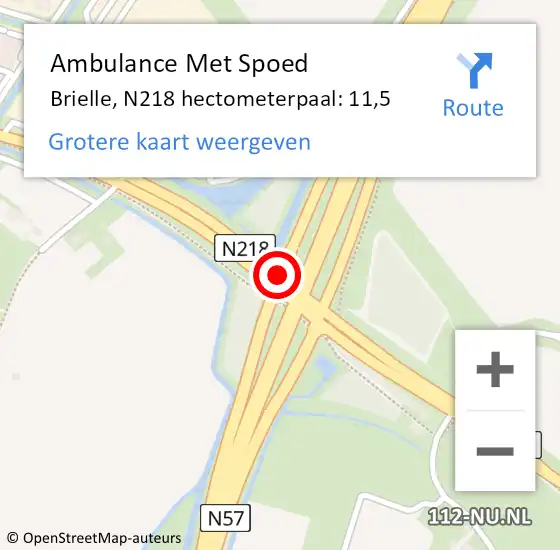 Locatie op kaart van de 112 melding: Ambulance Met Spoed Naar Brielle, N218 hectometerpaal: 11,5 op 14 juni 2023 06:23