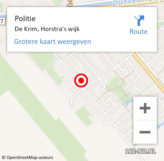 Locatie op kaart van de 112 melding: Politie De Krim, Horstra's wijk op 14 juni 2023 06:44